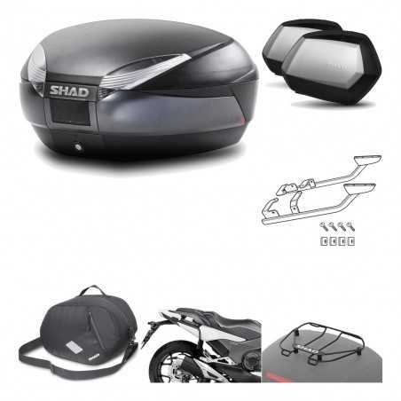 SHAD Maletas laterales + baul trasero herraje montaje accesorios 3p SH48 DARK GREY PREMIUM SC SH35 KIT-196503