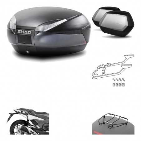 SHAD Maletas laterales + baul trasero herraje montaje parrilla portabultos superior 3p SH48 DARK GREY PREMIUM SC SH35 KIT-196504