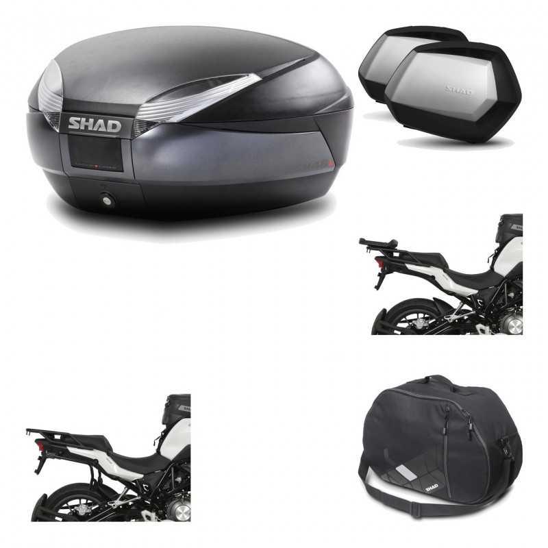 SHAD Maletas laterales + baul trasero herraje montaje bolsa interna 3p SH48 DARK GREY PREMIUM SC SH35 KIT-196606