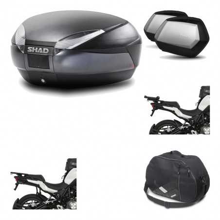 SHAD Maletas laterales + baul trasero herraje montaje bolsa interna 3p SH48 DARK GREY PREMIUM SC SH35 KIT-196606
