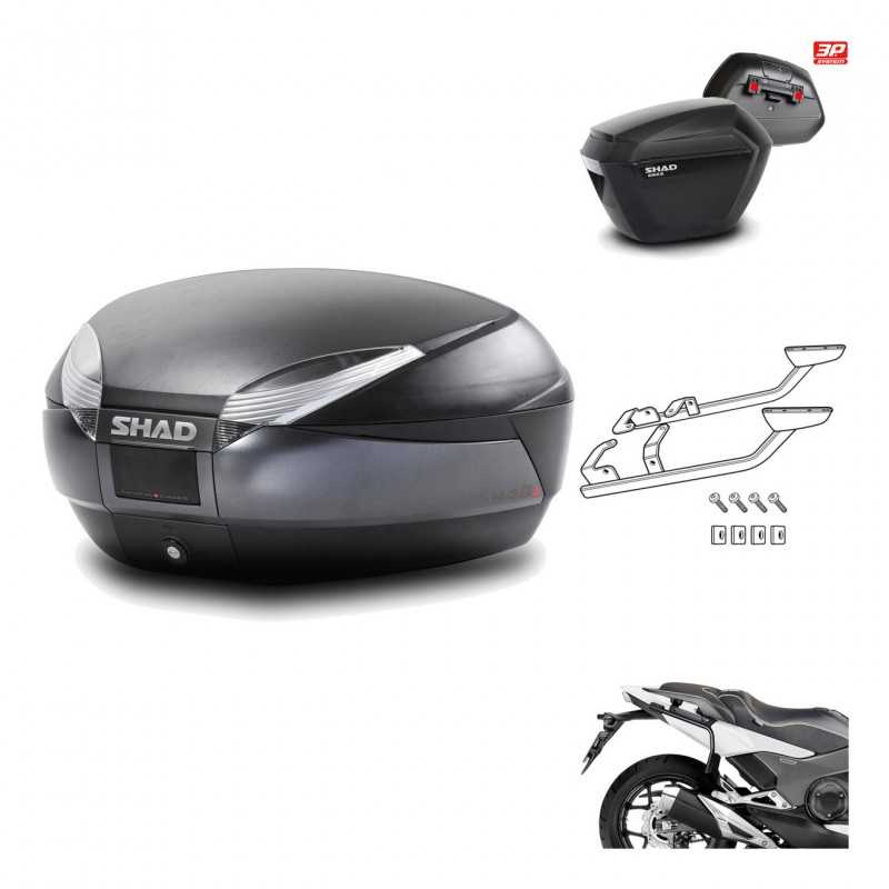 SHAD Maletas laterales + baul trasero herraje montaje 3p SH48 DARK GREY PREMIUM SH23 KIT-196453