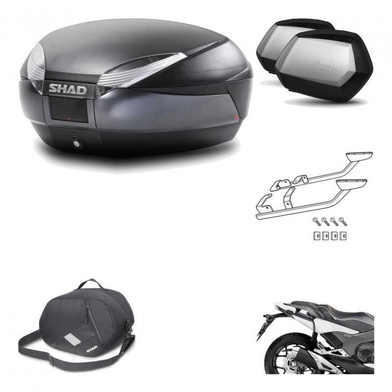 SHAD Maletas laterales + baul trasero herraje montaje 3p bolsa interna SH48 DARK GREY PREMIUM SC SH35 KIT-196455