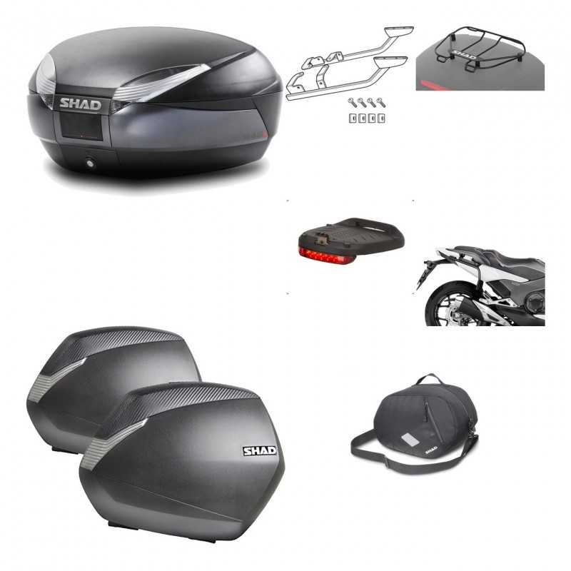 SHAD Maletas laterales + baul trasero herraje montaje accesorios 3p SH48 DARK GREY PREMIUM SH36 SH 36 KIT-196511