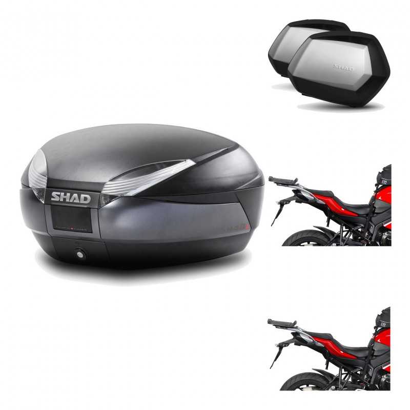 SHAD Maletas laterales + baul trasero herraje montaje 3p SH48 DARK GREY PREMIUM SC SH35 KIT-196210