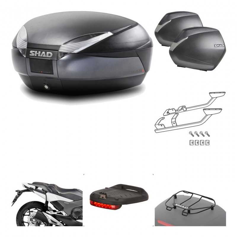 SHAD Maletas laterales + baul trasero herraje montaje accesorios 3p SH48 DARK GREY PREMIUM SH36 SH 36 KIT-196512