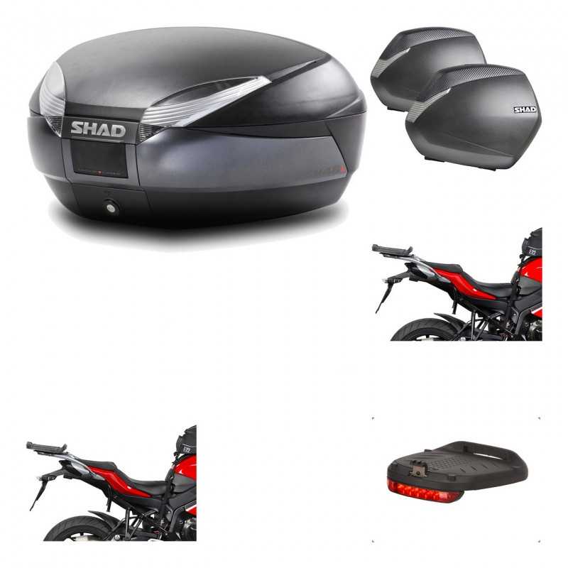 SHAD Maletas laterales + baul trasero herraje montaje luz de freno 3p SH48 DARK GREY PREMIUM SH36 SH 36 KIT-196212