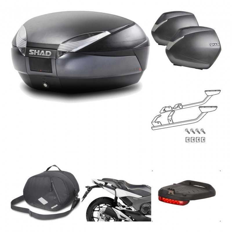 SHAD Maletas laterales + baul trasero herraje montaje accesorios 3p SH48 DARK GREY PREMIUM SH36 SH 36 KIT-196463