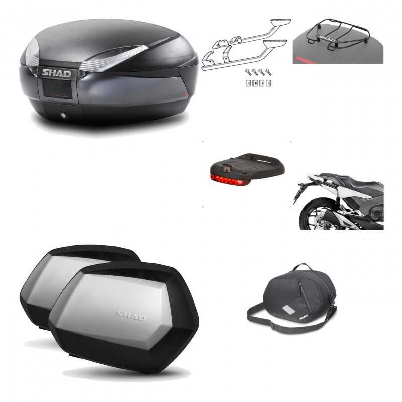 SHAD Maletas laterales + baul trasero herraje montaje accesorios 3p SH48 DARK GREY PREMIUM SC SH35 KIT-196515