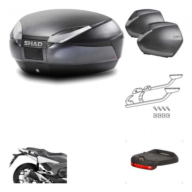 SHAD Maletas laterales + baul trasero herraje montaje luz de freno 3p SH48 DARK GREY PREMIUM SH36 SH 36 KIT-196464