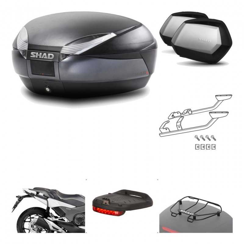 SHAD Maletas laterales + baul trasero herraje montaje accesorios 3p SH48 DARK GREY PREMIUM SC SH35 KIT-196516