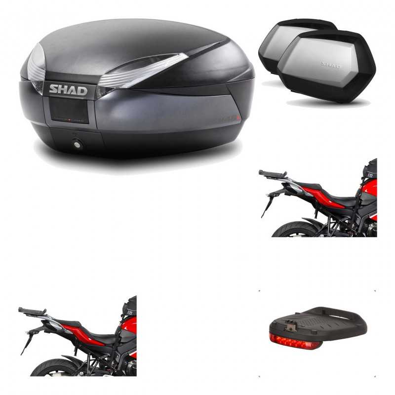 SHAD Maletas laterales + baul trasero herraje montaje luz de freno 3p SH48 DARK GREY PREMIUM SC SH35 KIT-196216