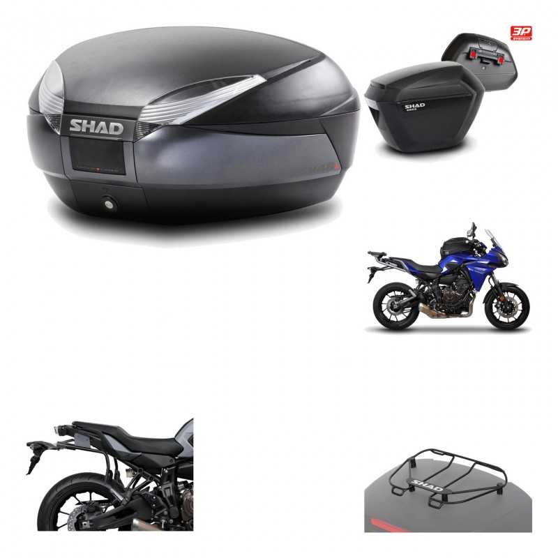 SHAD Maletas laterales + baul trasero herraje montaje parrilla portabultos superior 3p SH48 DARK GREY PREMIUM SH23 KIT-196567