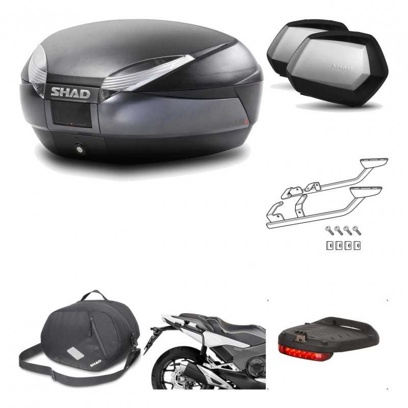 SHAD Maletas laterales + baul trasero herraje montaje accesorios 3p SH48 DARK GREY PREMIUM SC SH35 KIT-196467