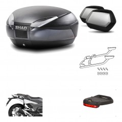 SHAD Maletas laterales + baul trasero herraje montaje luz de freno 3p SH48 DARK GREY PREMIUM SC SH35 KIT-196468