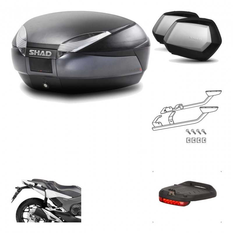 SHAD Maletas laterales + baul trasero herraje montaje luz de freno 3p SH48 DARK GREY PREMIUM SC SH35 KIT-196468