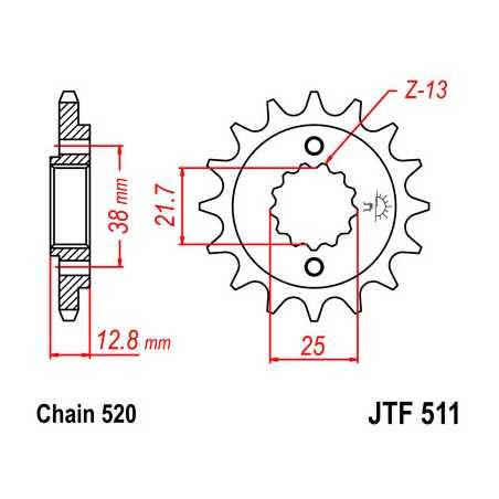 JT SPROCKETS Piñon ataque transmision delantero F511