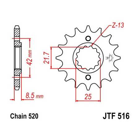 JT SPROCKETS Piñon ataque transmision delantero F516