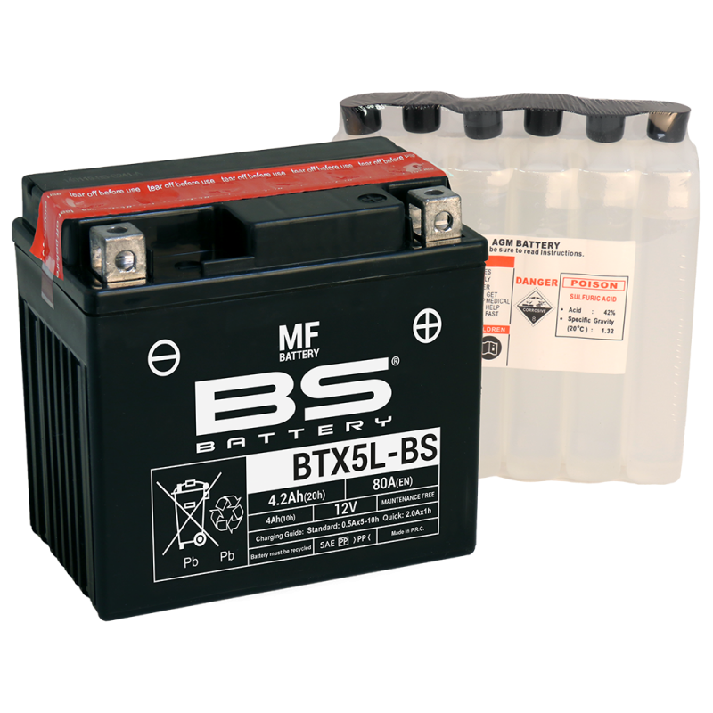 BS BATTERY Bateria BTX5L-BS sin mantenimiento para motocicletas y vehículos pequeños 14443