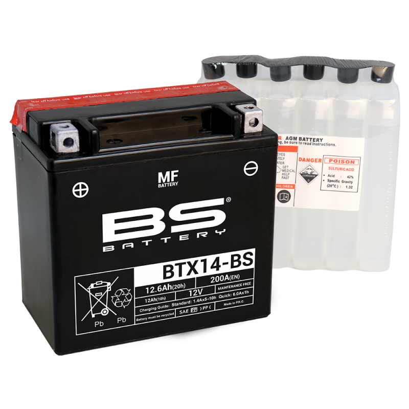 BS BATTERY Batería BTX14-BS sin mantenimiento de 12V para tu vehículo - Marca 14450