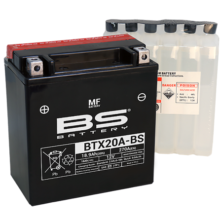 BS BATTERY Batería sin mantenimiento BTX20A-BS de 12V y 18.9Ah para motocicletas más 15240