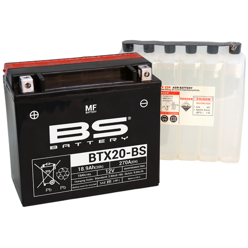 BS BATTERY Bateria BTX20-BS para motocicleta, scooter, ATV, UTV, moto de agua, nieve y cortacésped 14429