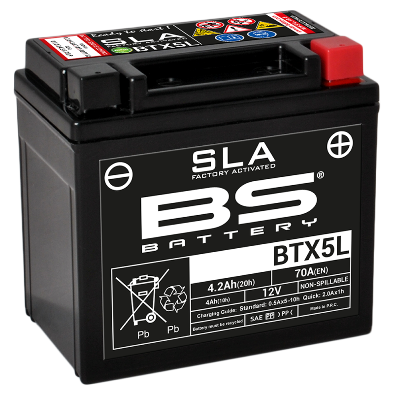 BS BATTERY Batería de moto SLA Max BTX5L (FA) AGM, libre mantenimiento y respetuosa con el medio ambiente 35598