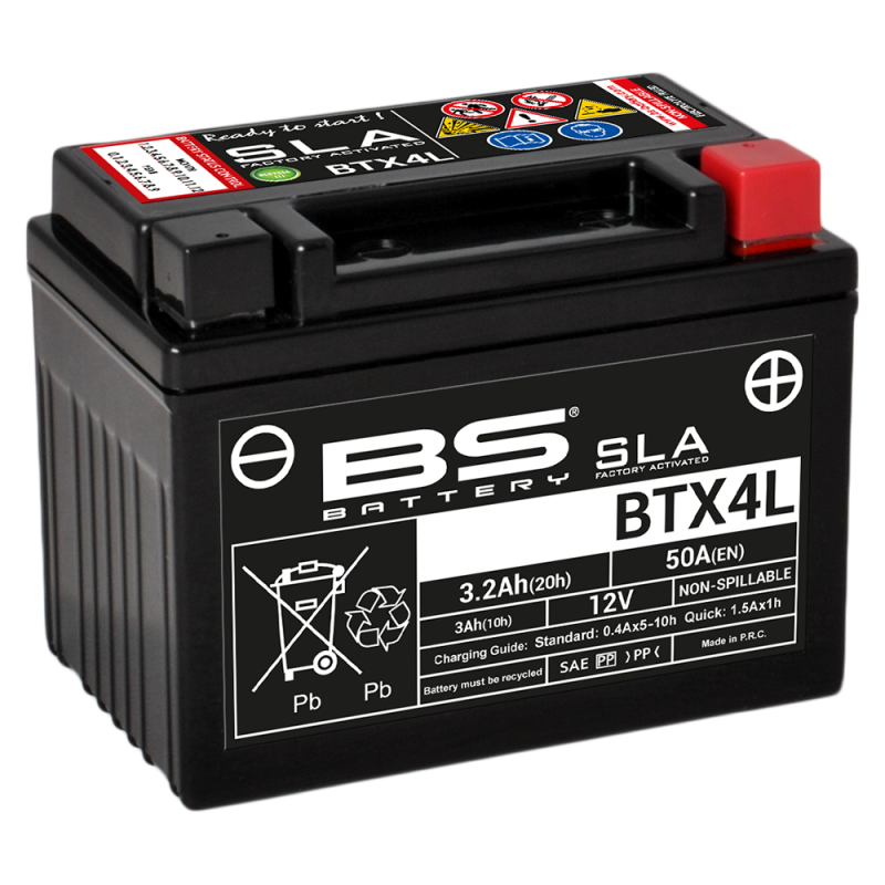BS BATTERY BTX4L Activated (FA) for High Performance Motorcycles - AGM Technology and VRLA 35597