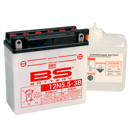 BS BATTERY Bateria 12N5 5-3B, Con Electrolito y Nuevo Modelo Mejorado 14844
