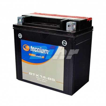 TECNIUM BTX14-BS maintenance-free battery with 12AH capacity and replacement for YTX14-BS 329797