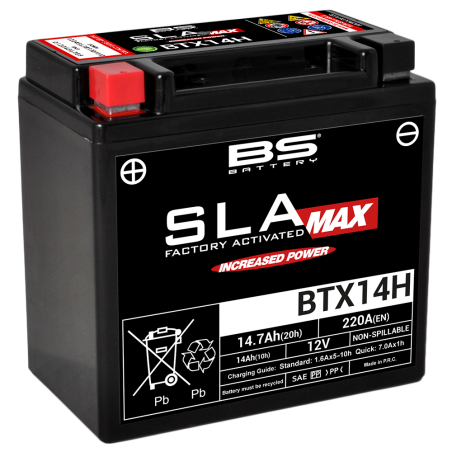 BS BATTERY SLA MAX BTX14H (FA) - High power for motorcycles with a multitude of electronic devices 321560