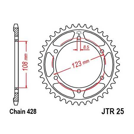 JT SPROCKETS Corona plato transmision trasero acero 25 R25