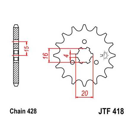 JT SPROCKETS Piñon ataque transmision delantero F418