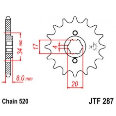 JT SPROCKETS Piñon ataque transmision delantero F287