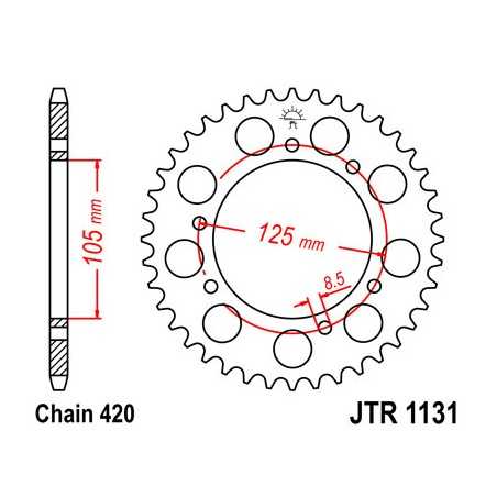JT SPROCKETS Corona plato transmisión trasero de acero ultrarresistente C49 R1131