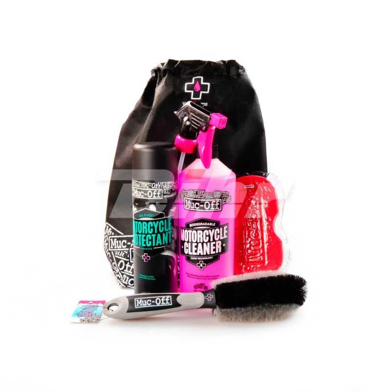 MUC-OFF Kit completo cuidado y limpieza moto (Protectant + Cleaner esponja cepillo) Motorcycle Essentials 66398