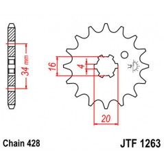 JT SPROCKETS Piñón de Ataque Transmisión Delantero Aleación Acero SMC420 F1263
