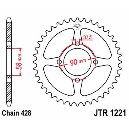 JT SPROCKETS Corona plato transmision trasero acero 1221 R1221