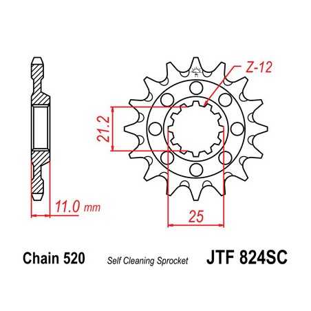 JT SPROCKETS Piñon ataque transmision delantero F824SC