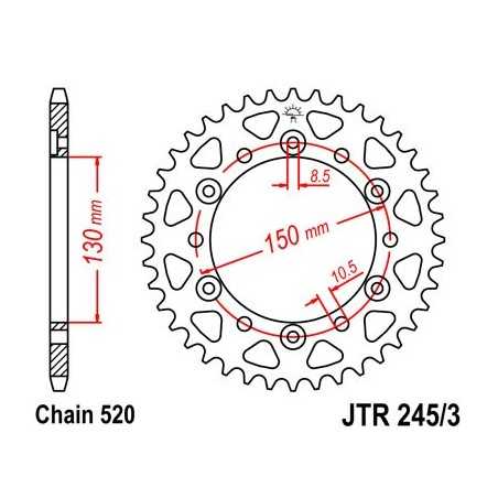 JT SPROCKETS Corona plato transmision trasero acero 245/3 R2453