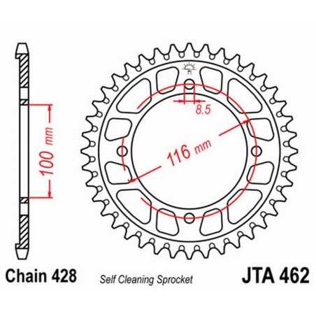 JT SPROCKETS Corona plato transmision trasero aluminio 462 A462