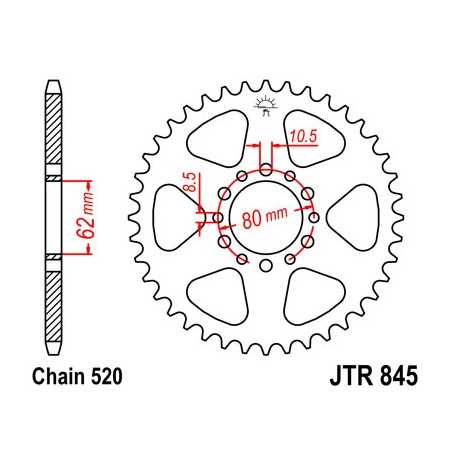 JT SPROCKETS Corona plato transmisión trasero de acero ultrarresistente - Paso 520, 40/45/46 dientes R845
