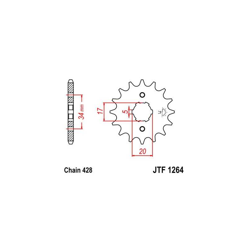 JT SPROCKETS Piñón ataque transmisión delantero de acero alta calidad F1264