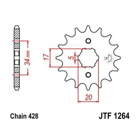 JT SPROCKETS Piñón ataque transmisión delantero de acero alta calidad F1264