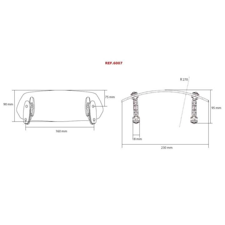 PUIG Multiregulable air deflector visor cupulas fixed with screws 230x90mm 6007