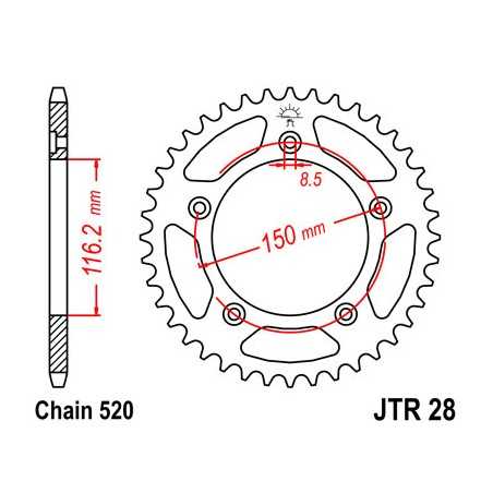 JT SPROCKETS Corona plato transmision trasero R28