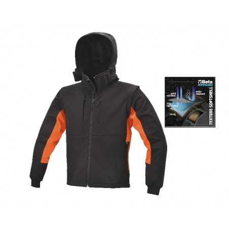 Softshell coat with hood and detachable sleeves
