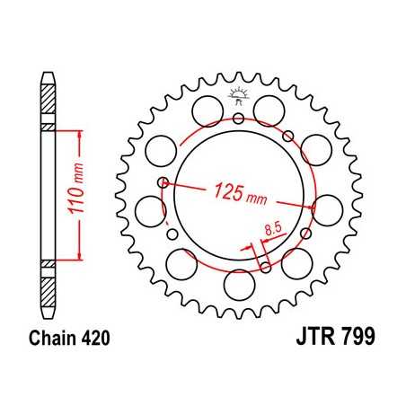 JT SPROCKETS Corona plato transmision trasero acero 799 R799
