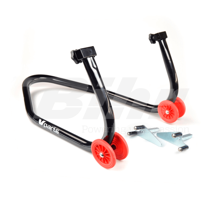 Front stand with pivoting fork brackets