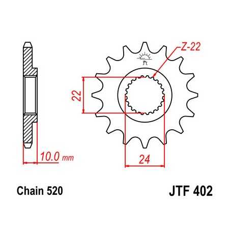 JT SPROCKETS Piñón ataque transmisión delantero - Diseño ligero y alta resistencia F402