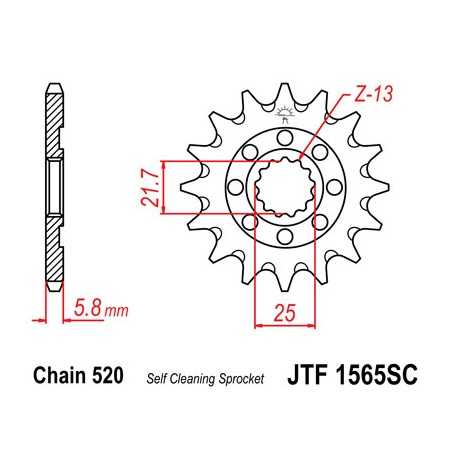 JT SPROCKETS Piñon ataque transmision delantero F1565SC